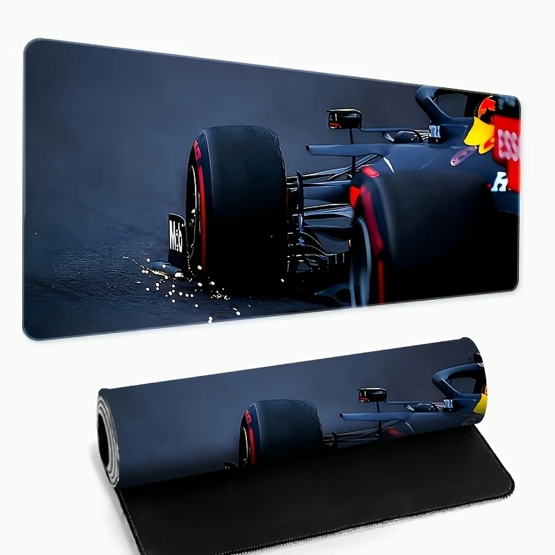 Grande mouse pad com design de corrida F1, tapete de mesa de borracha antiderrapante de alta qualidade, acessórios para pc, almofadas de expansão de teclado