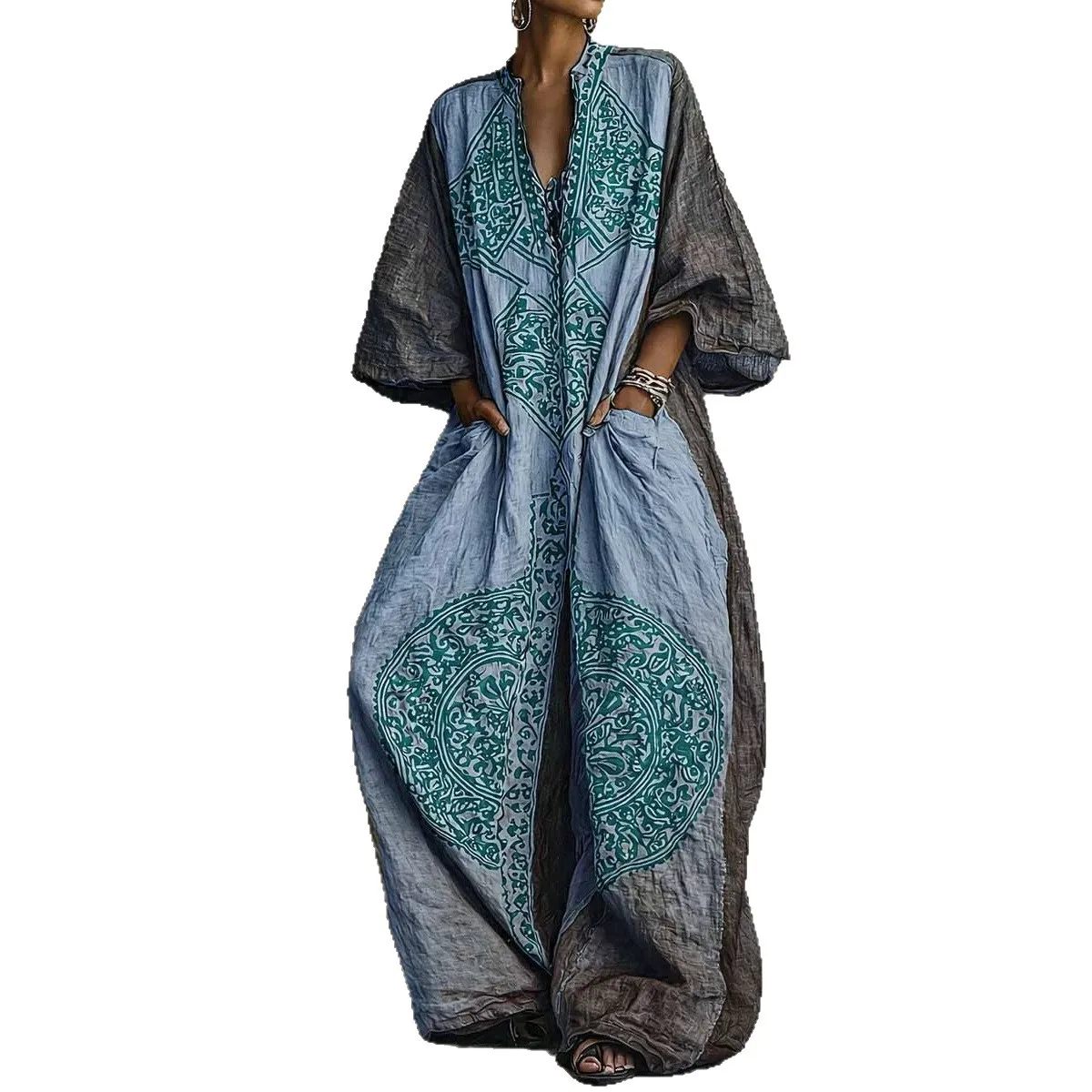2026 New Hot Selling Large Size Printed Bohemian Style Wide Leg Jumpsuit for Women, Casual Holiday Style