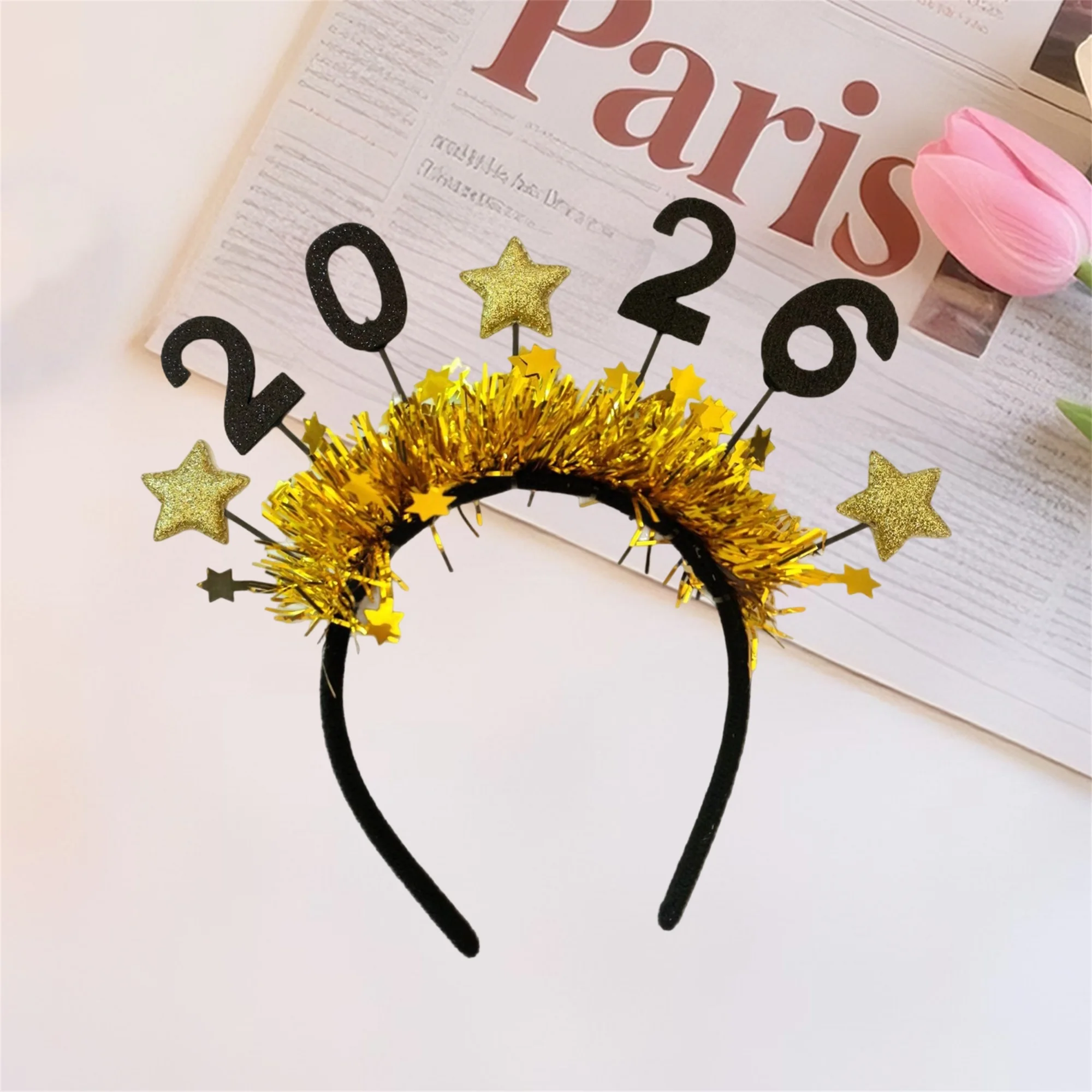 Bandeau scintillant pour le Nouvel An 2026 avec motif d'étoiles scintillantes - Accessoire pour cheveux festif pour la célébration du Nouvel An