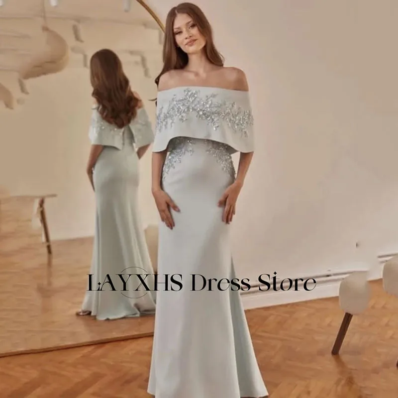 LAYXHS Vestidos de noite elegantes com ombro de fora, apliques de sereia, vestidos de baile femininos personalizados