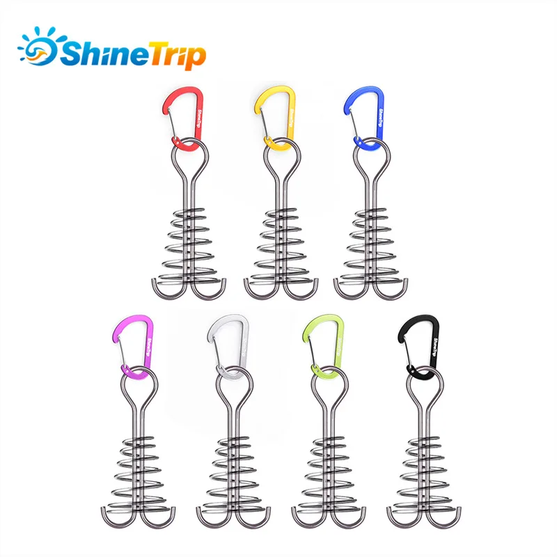 1PC Shinetrip A300 Durable Rope Buckle Tent Hooks Board Pegs For Camping Spiral Shaped Spring Octopus Deck Peg with Carabiner