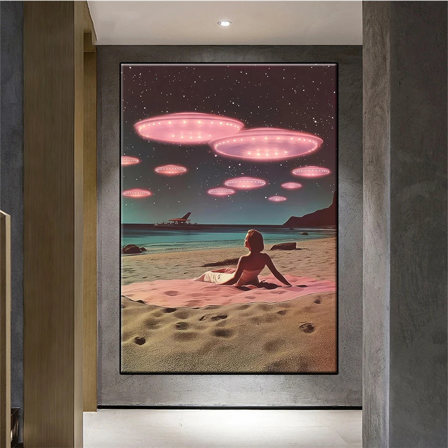 5D Diamond Painting Kit New UFO And Alien Encounter Trippy Spaceship Beach  Full Diamond DIY Crafts Home Adult Decoration Gift