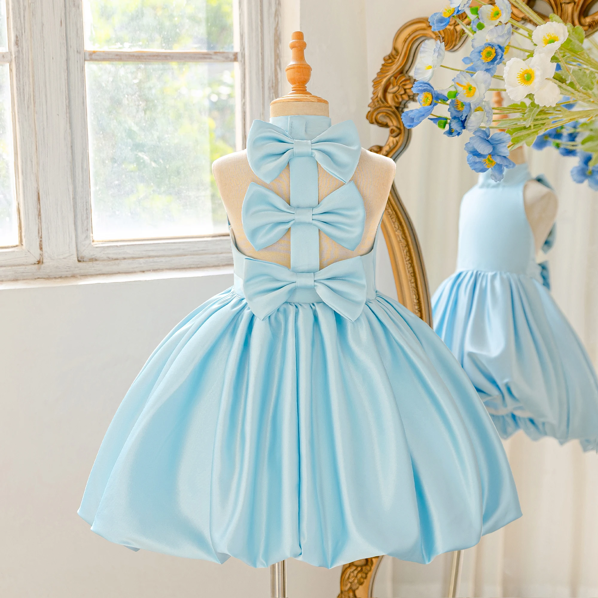 Elegant Bow Bridesmaids Girls Dress Fashion Birthday Party Princess Evening Dresses Girl Baptism Wedding Pageant Tutu Prom Gown image 3