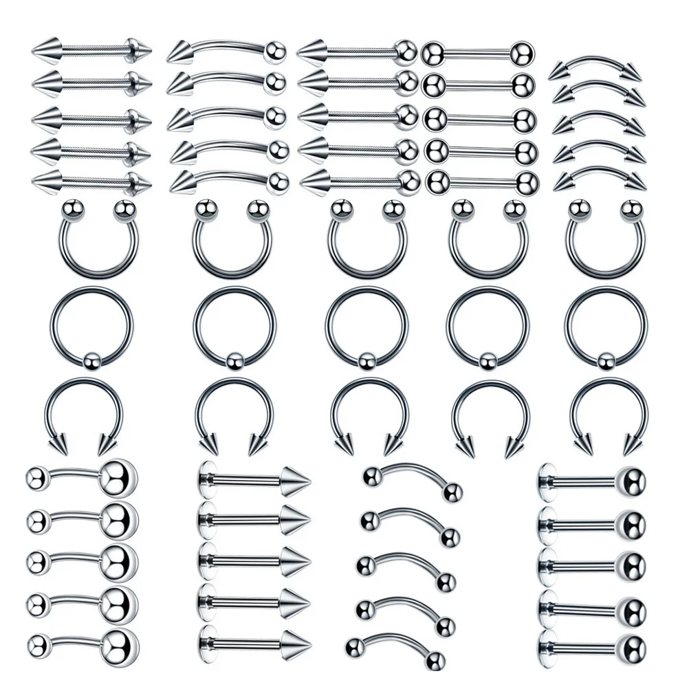 

120pcs Stainless Steel Piercing Jewelry Navel Rings Tongue Nails Nose Rings Set Body Jewelry Gift For Women Fashion Durable