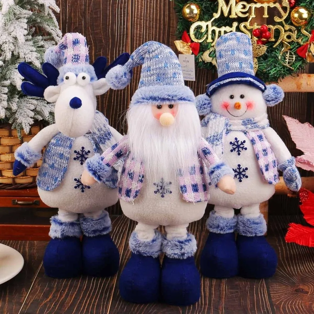 New Stretchable Blue Christmas Ornament Santa Snowman Reindeer Xmas Festival Ornament Large Retractable Christmas Season
