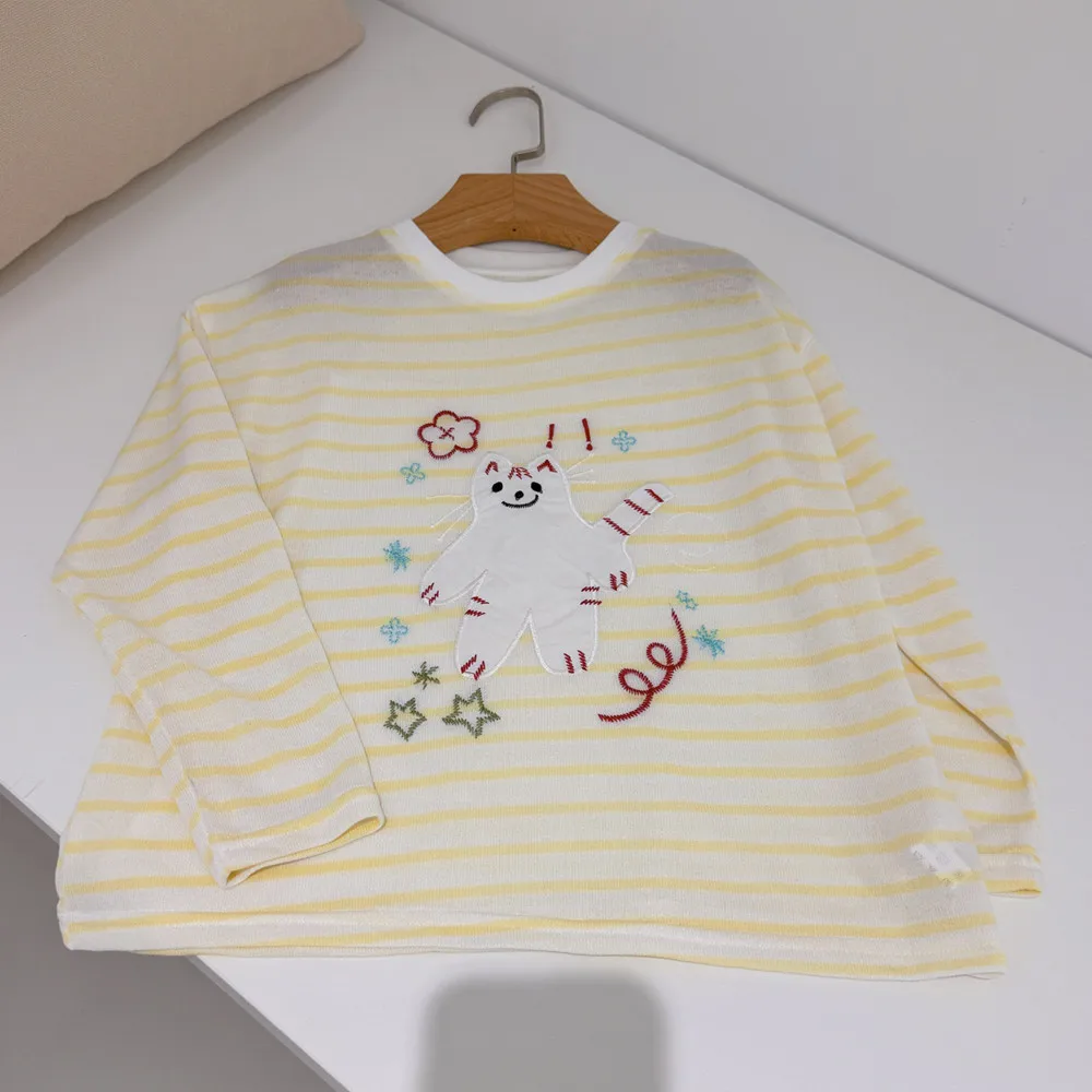 

kids clothes girls baby tops cooling fabric Linen Chiffon linen fabric Sunscreen T-shirt Cartoon Embroidered Girl's T-shirt