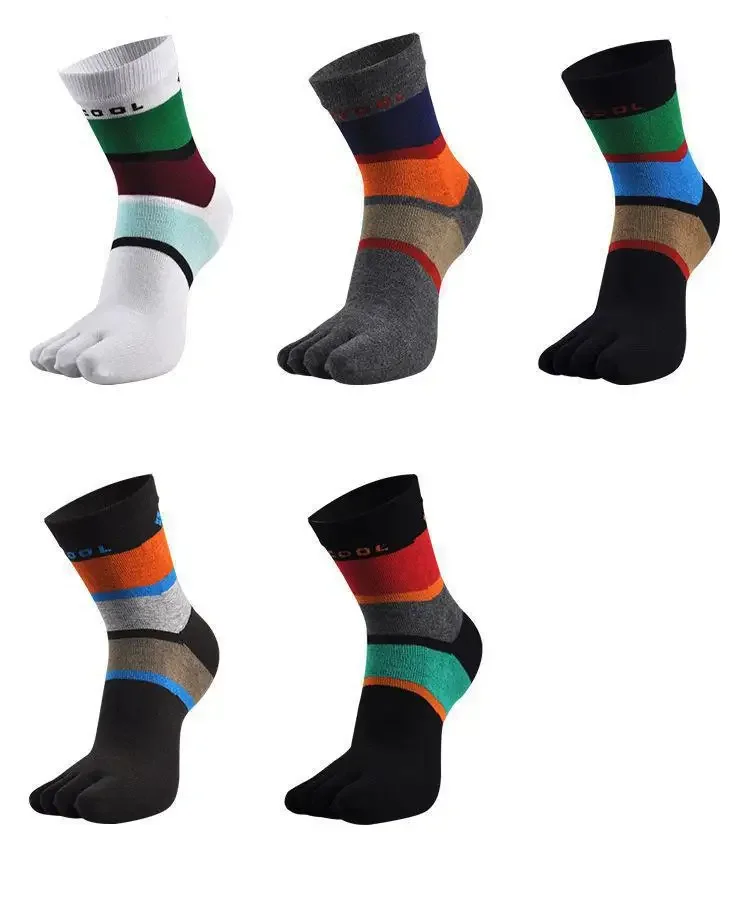 Men Five Finger Socks Split Toe Male Cotton British Style Casual Socks Four Seasons Middle Tube Crew Fashion Socks