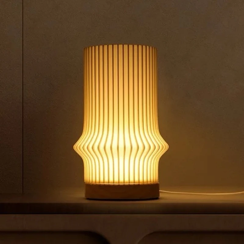 

Nordic style unique shape bedside lamp wooden base USB plug-in dimmable bedside table