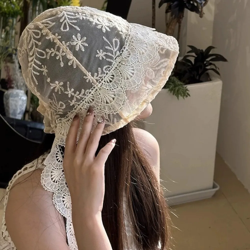 تنوعا الدانتيل غاسل الحجاب قبعة الكورية نمط رقيقة قبعة الشمس الجاكار حزام تنفس الشمس قبعة بحافة الربيع الصيف للنساء #5