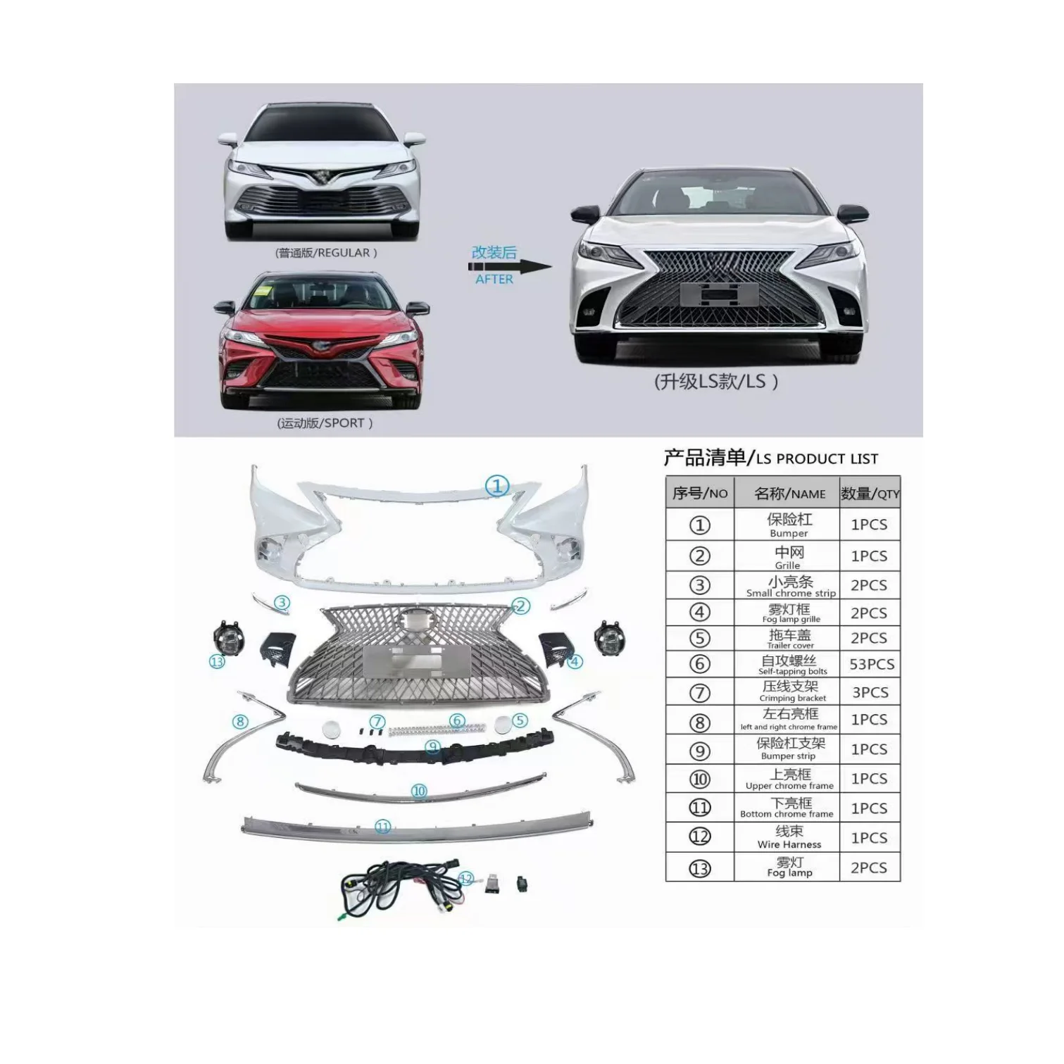 

Body Kit for Camry 2020 to Ls Kits