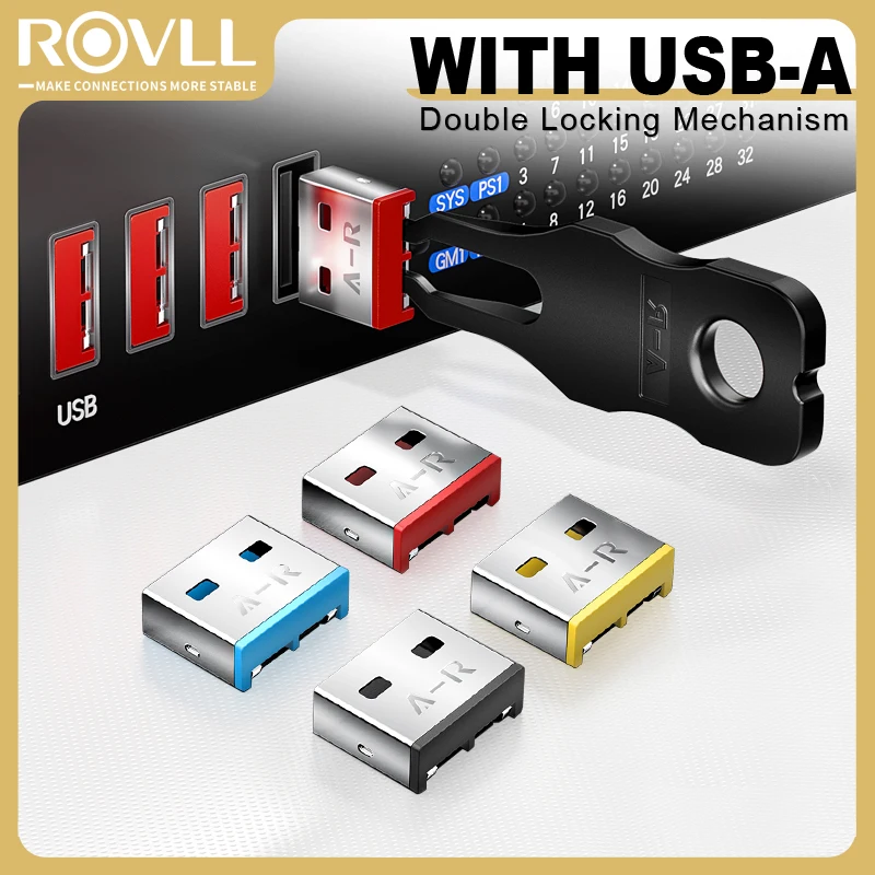 ROVLL USB Security Insert Lock Detachable Carbon Steel USB Dust Plug USB Port Blocker for Computers And Laptops
