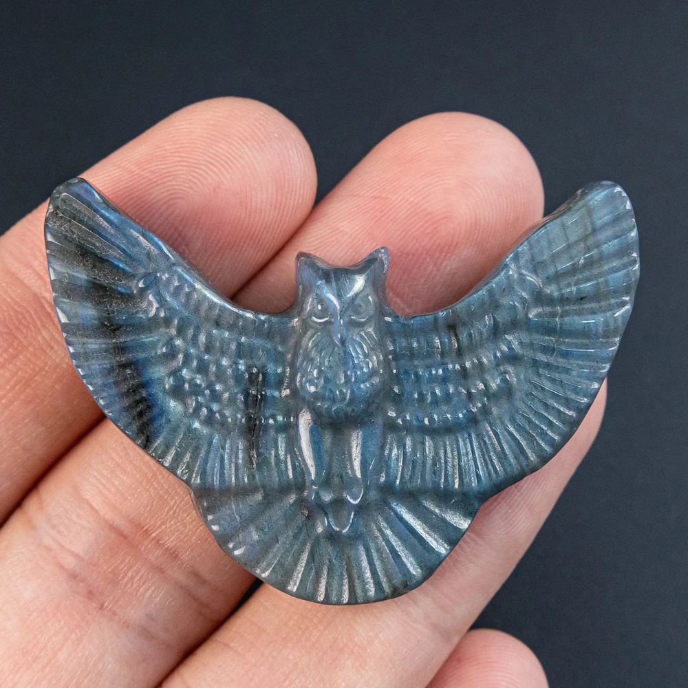 

1 шт., натуральные принадлежности для драгоценных камней «сделай сам», 32X49X9 мм, синяя вспышка, лабрадорит, сова, художественные резные подвески для ювелирных изделий, ожерелья без цепочки