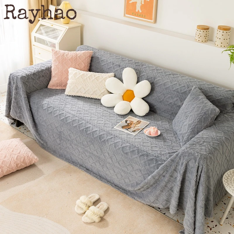 

Modern Grid Texture Prevent Cat Scratching Sofa Cover Double Sided Velvet Thickened Nap Blanket for Bed Winter Plush Sofa Towel