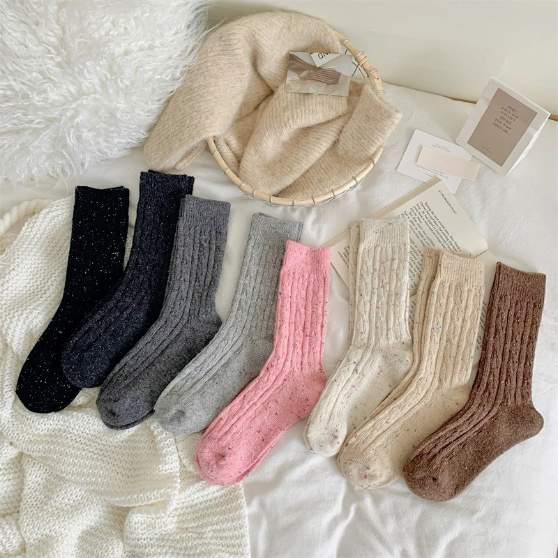 

New Novelty Women's Socks Winter Fashion Japanese Style Casual Crew Socks Warm Striped Autumn Simple Wool Socks For Girls Trendy