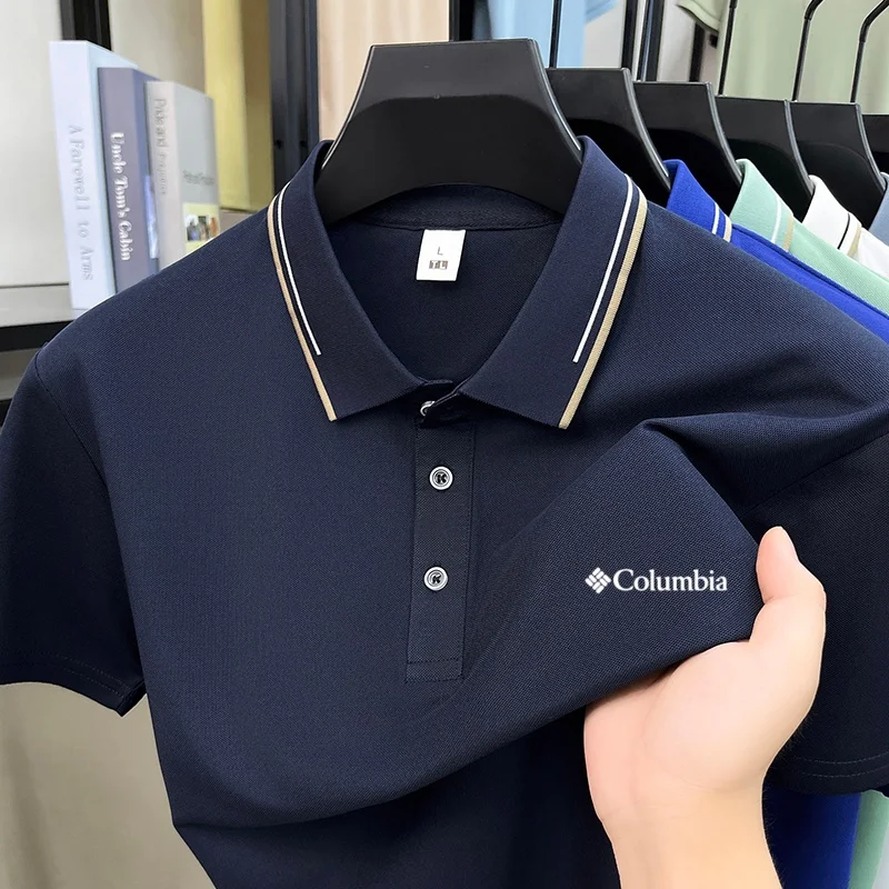 Light luxury business men's T-shirt summer new short sleeve comfortable high-end golf top exquisite letter embroidery polo shirt