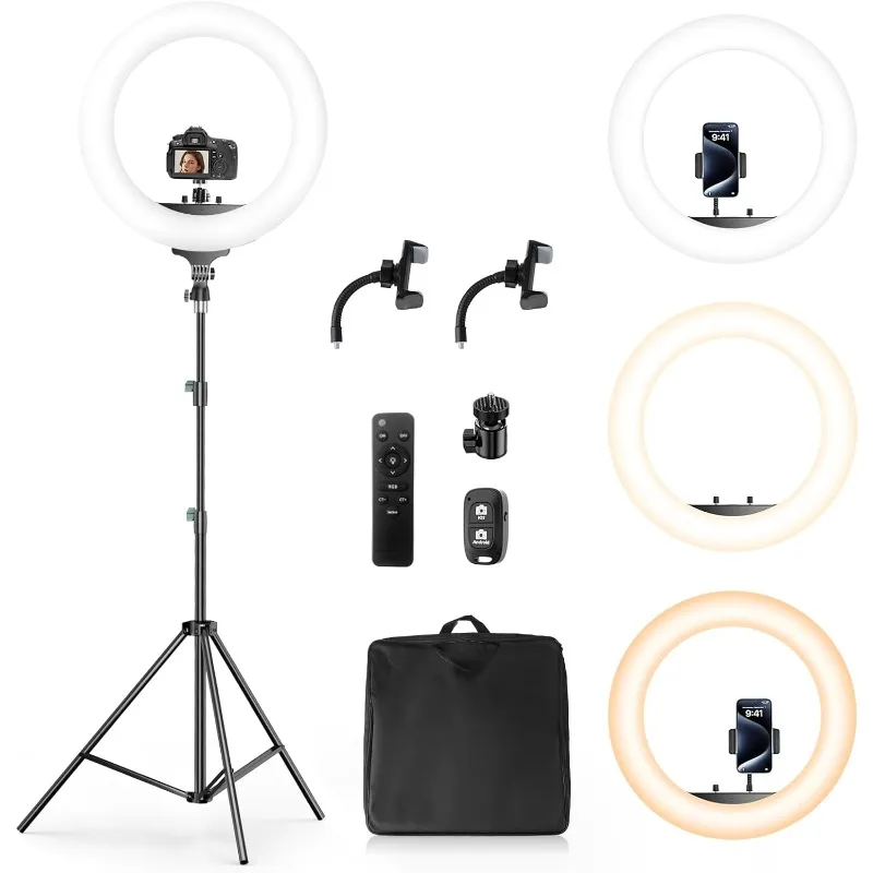 

22" Big Ring Light with 72" Tripod Stand and Phone Holder, Large LED Ringlight for Photography/Barber/Makeup/Tattooing,