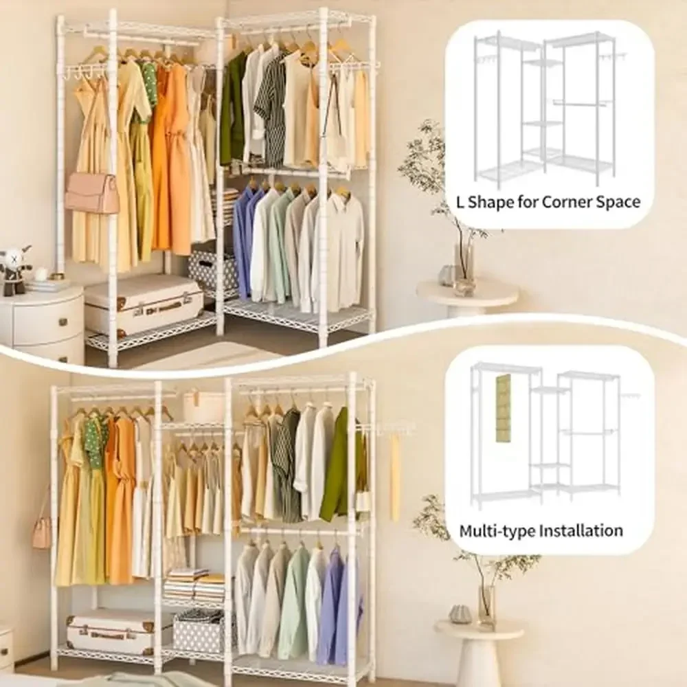 7-Tier Freestanding Garment Rack with Adjustable Shelves and Hanging Rods Heavy Duty Clothes Storage Organizer Portable Wardrobe