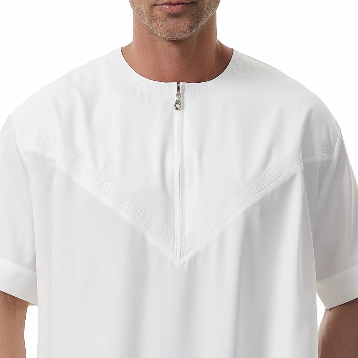 Islam Men Jubba Thobe Muslim Man Dress Robe Zipper Short Sleeve Saudi Abaya Arabic Daffah Dishdasha Thoub Traditional Clothing