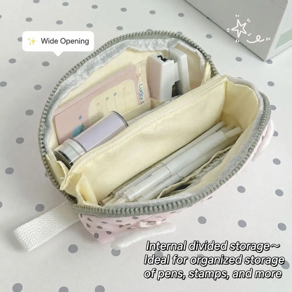 Kawaii Polka Dot Print Pencil Case Shell Shape Multi-Layer Divided Pencil Pouch Large Capacity Portable Pen Bag Women Girls