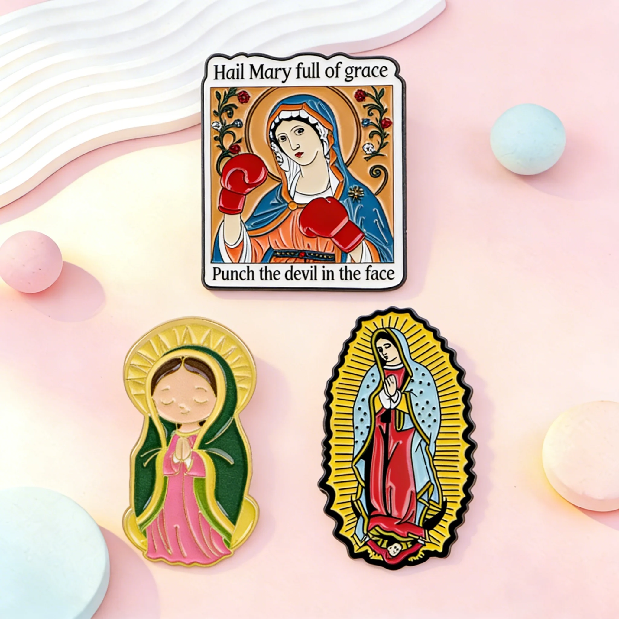 Virgin Mary Enamel Pins Religious Brooches Badges for Backpacks Jackets Hats Retro Collection Gifts Cosplay Accessories