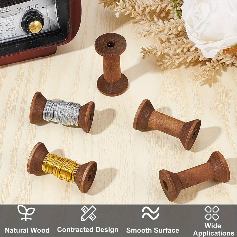 10pcs/pack Antique Wooden Empty Spool, Empty Thread Spool, Wooden Ribbon Spool Bobbin, for Wire Weaving Arts DIY Wood Projects