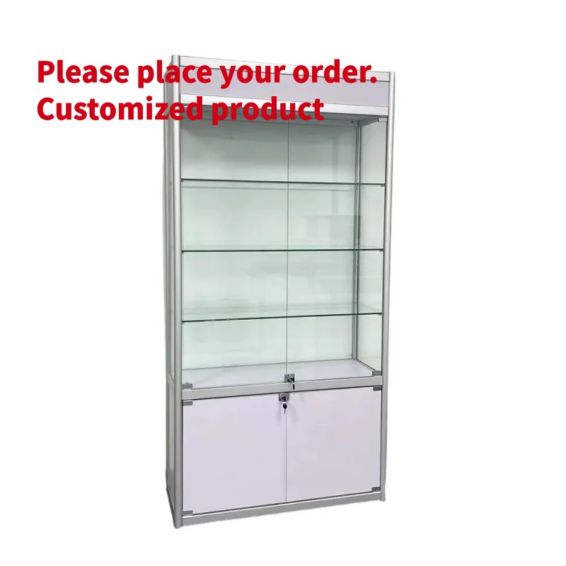 custom.Modern Metal Display Cabinet with LED Lighting and Storage Shelves Eco-Friendly & Freestanding Shops Exhibitions
