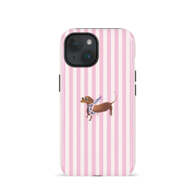 

Модный чехол для телефона с щенком и полосками подходит для iPhone 16ProMax 15 14 12 mini 7Plus XR 2in1, прочный глянцевый чехол