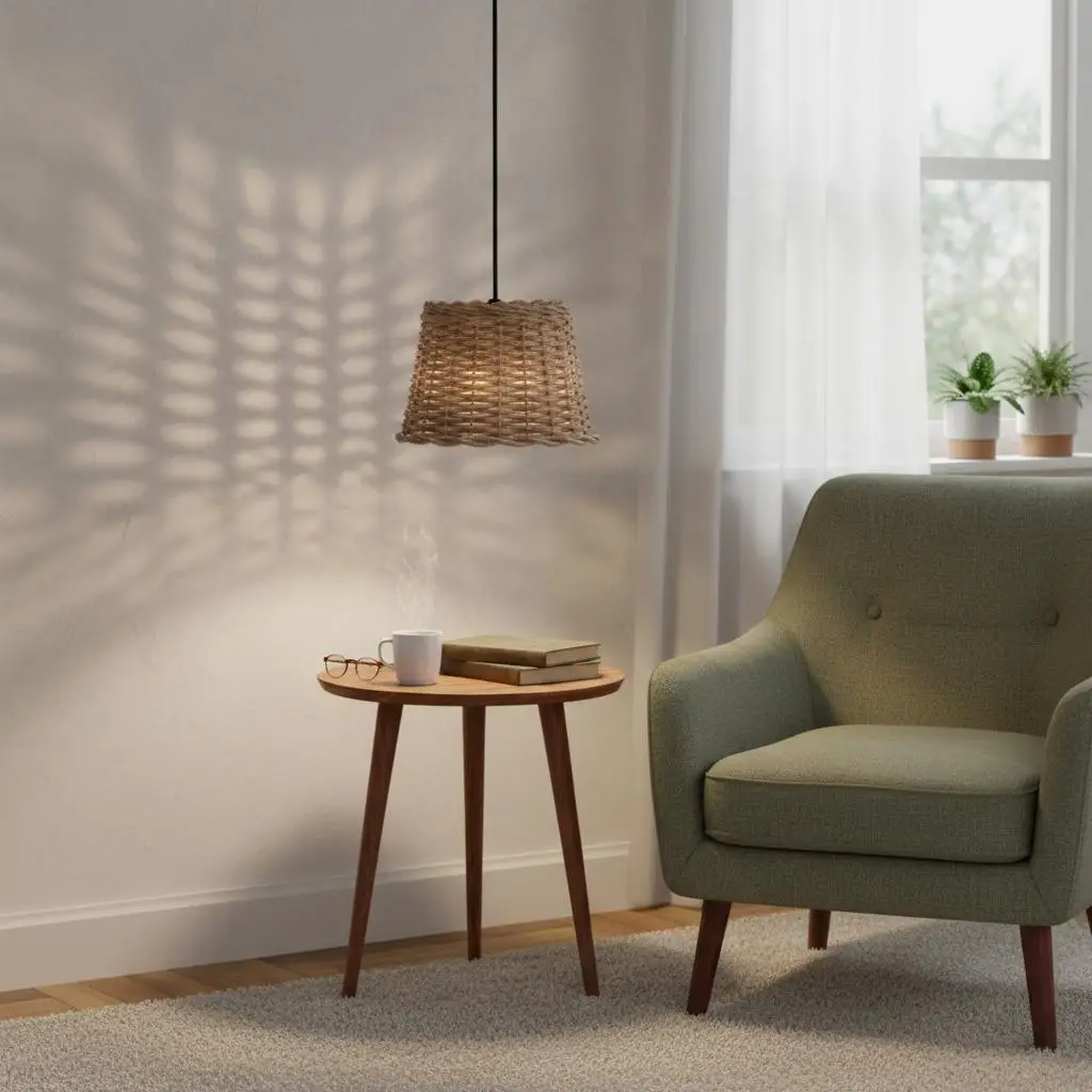 Abat-jour en osier marron Ø30x20 cm pour lampe suspendue, décoration rustique style ferme