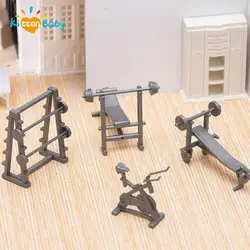1:20 Mini Dollhouse Furniture Miniature Treadmill, Spacewalker, Power combiner, Barbell stand, Supine sit-ups, Spinning DIY Toys