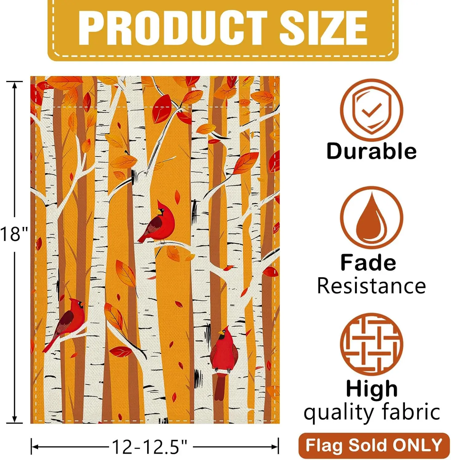 Dyrenson Fall White Birch Tree Cardinal Decorative Garden Flag, Autumn Forest Red Birds Yard Outside Home Decoration, Woodla UUN
