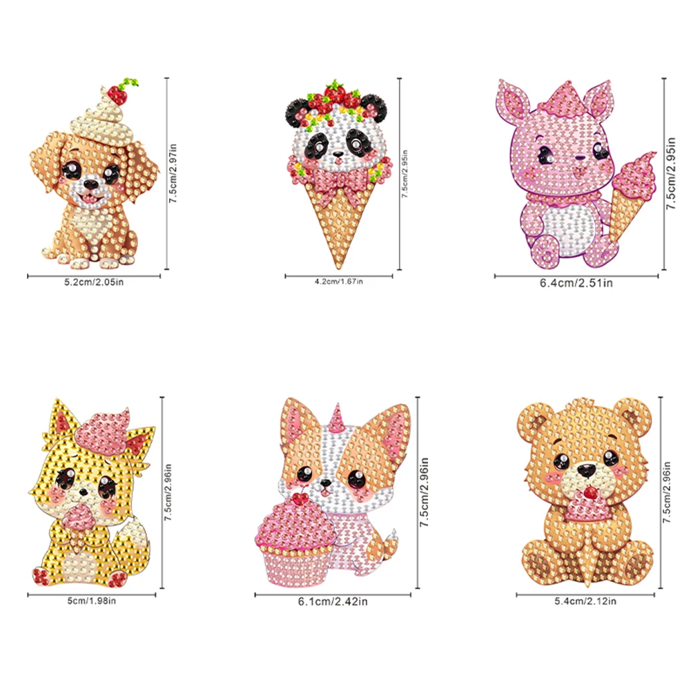 6pcs Acrylic DIY Animals Diamond Painting Magnets DIY Art Fridge Magnet Refrigerator Sticker Refrigerator Diamond Art Magnets