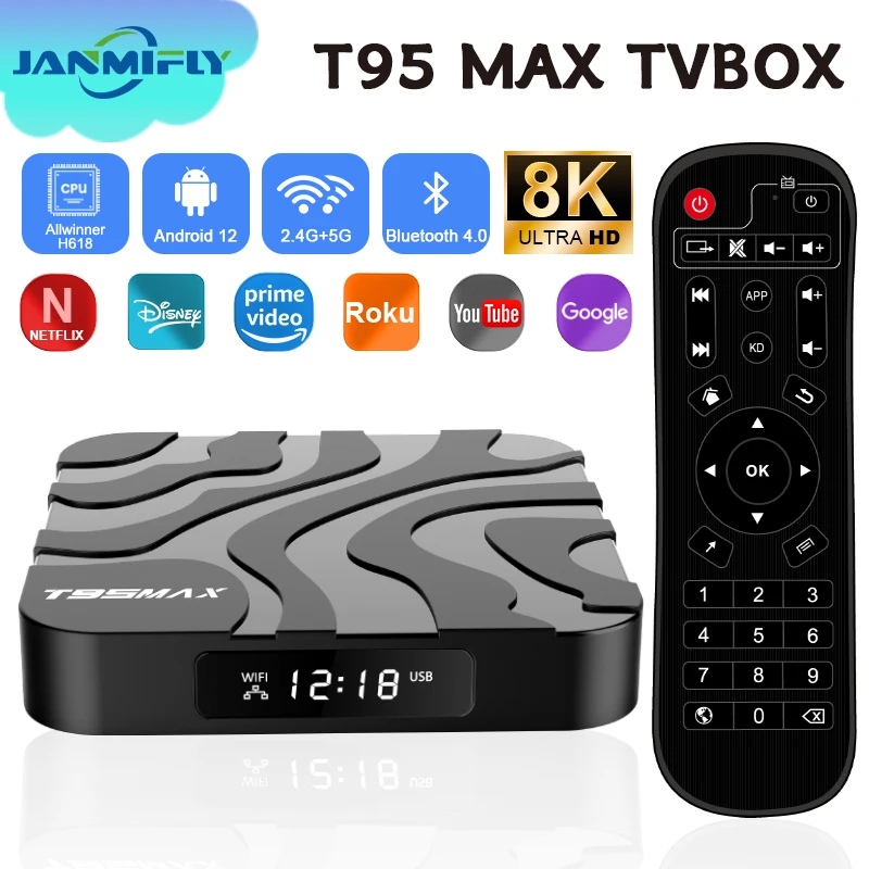 T95 MAX Allwinner H618 Plus Android 12 TV Box Smart HD Set Top Box Quad Core Wifi 2.4G 5G Bluetooth 5.0 Media Player