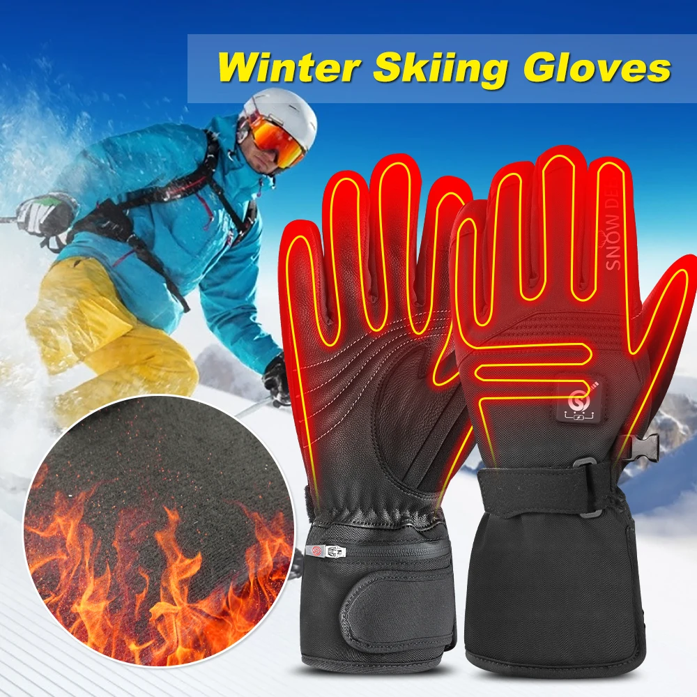 SNOW DEER Winter Gloves with heat rays Rechargeable Electric Heated Ski Glove Warm Skiing Waterproof Thermal Gloves Men Women