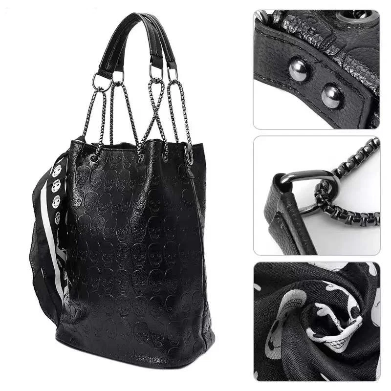 Imagem -05 - Annmouler Luxo Bolsa Feminina Conjunto de Grande Capacidade Tote Bolsa 2023 Nova Moda Caveira Bolsa de Couro Esqueleto Bolsas