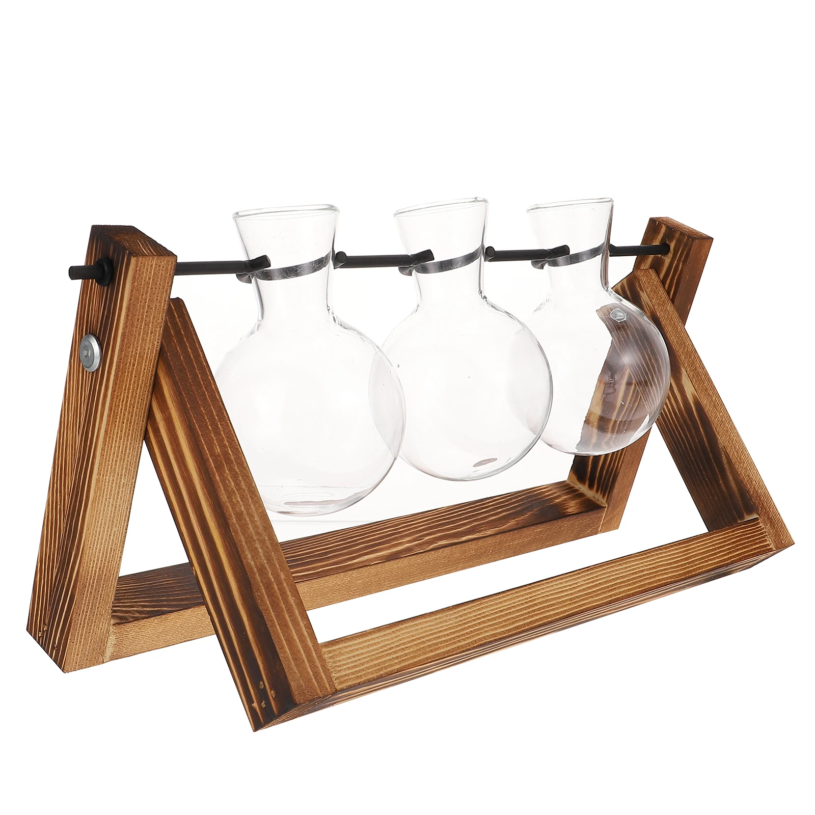 

Green Plant Container Retro Bulb Vase Terrarium Hydroponic Floral Glass Desk Propagation Holder Wooden Stand Transparent