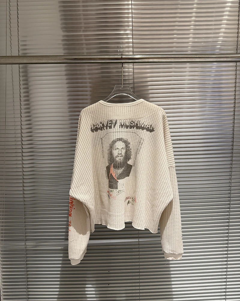 Distress 26SS Paly Waffle Long Sleeve T Shirt Street Fashion Men Women