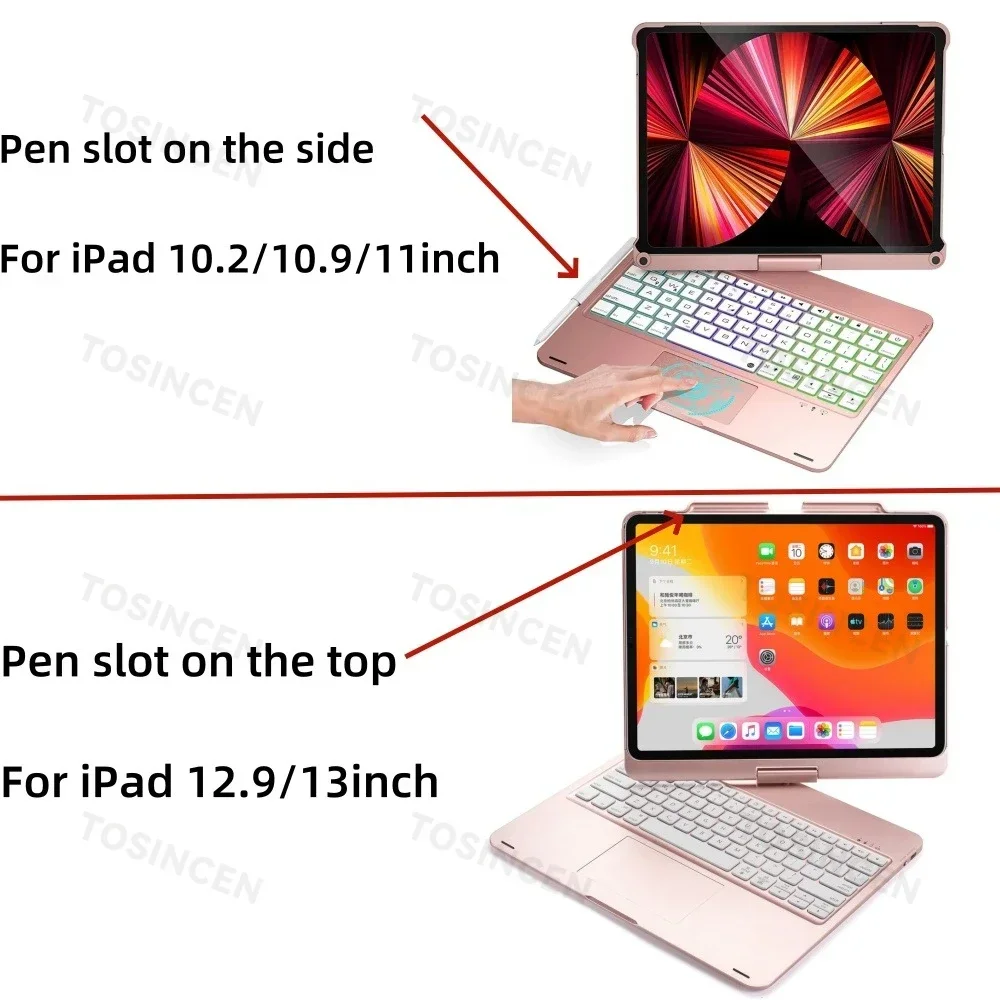 360 Rotate Magic Bluetooth Keyboard Case for IPad Pro13 2024 M4 Tablet Case Arabic Spanish Hebrew Korean Russian Thai Keyboard