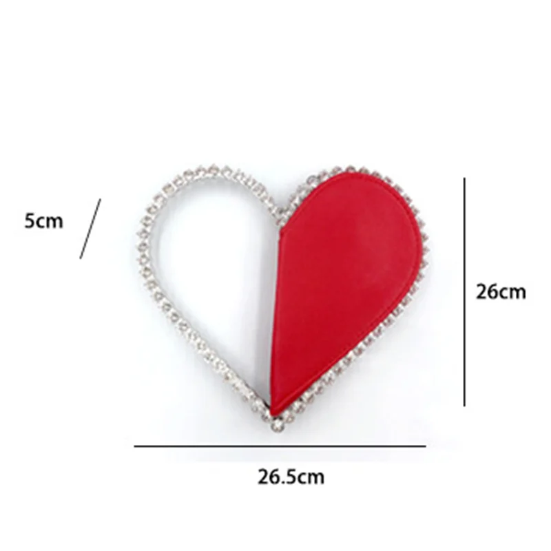 Heart Shaped Diamond Evening Clutch Bags for Women Luxury Designer Chic Metal Handle Shiny Sequins Purse Female Wedding Handbags