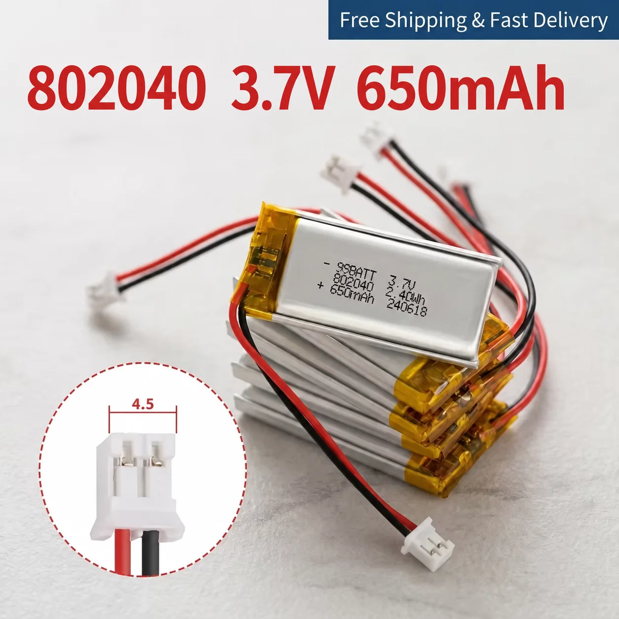 10Pcs 3.7V 650mAh 802040 Lipo Battery Rechargeable Lithium Polymer Soft Pack for Electronic Toys & VR Glasses