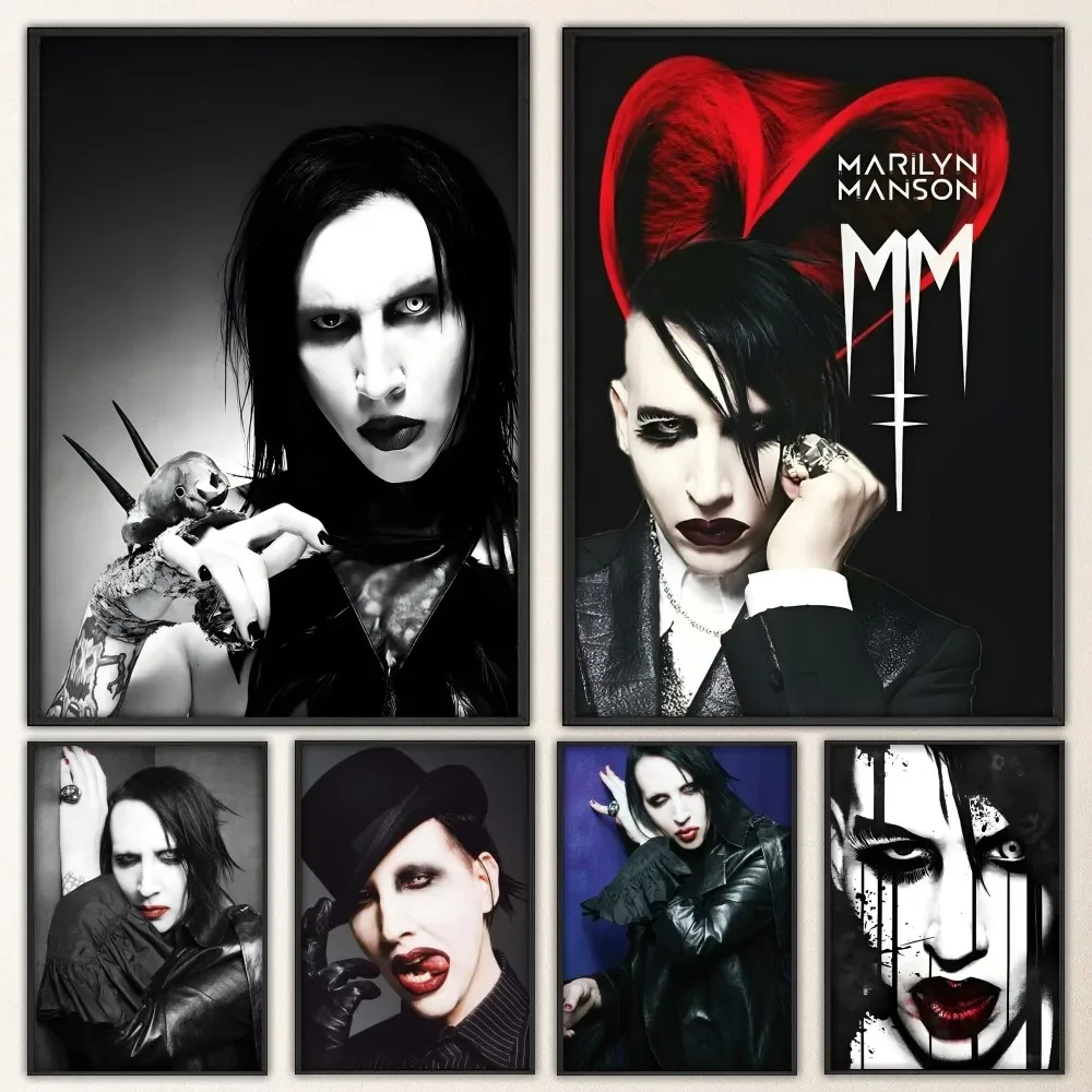 Music M-Marilyn Manson Poster Vintage Poster Prints Art Home Painting Bathroom Kitchen Bar Accessories Wall Sticker Large Size