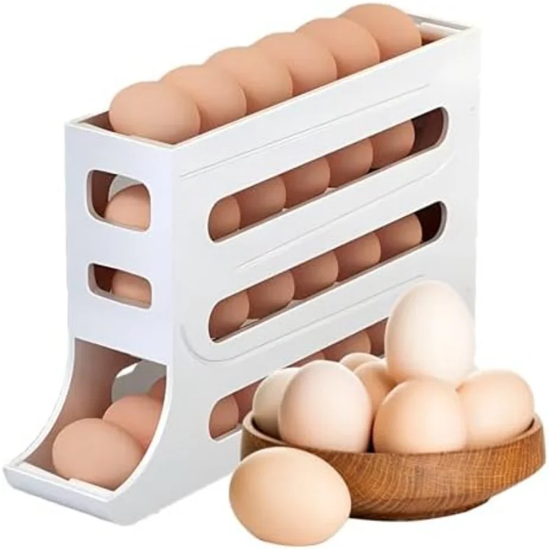 Automatic Rolling Egg Storage for Refrigerator Space Saving Fridge Egg Organizer Auto Roll Holder Holds 28 Eggs Kitchen Cabinet