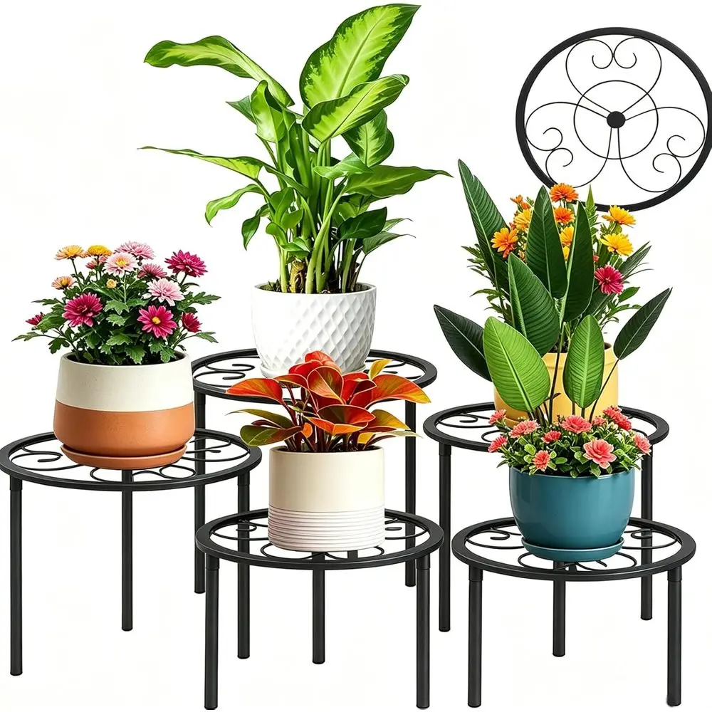

5 Pack Metal Plant Stands, Heavy Duty Potted Holder, Rustproof Iron Plant Risers, Suitable for Indoor and Outdoor Decoration, Ga