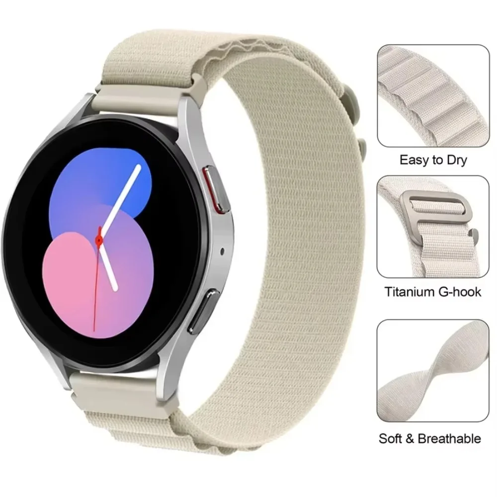 Thick Woven Nylon Trail Loop Band 20mm 22mm for Samsung Galaxy Watch Wavy G Hook No Holes One Way Adjustable Outdoor Sport Soft