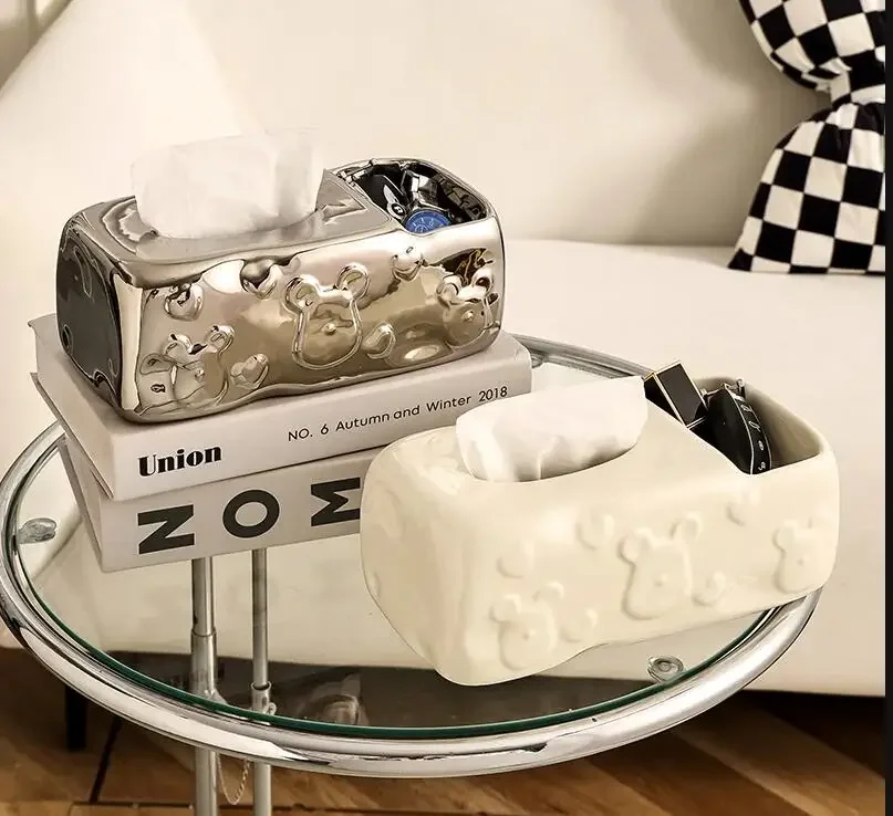 

Multifunctional Ceramic Tissue Box Light Luxury Home Decoration Art Living Room Desktop Remote Control Organizer