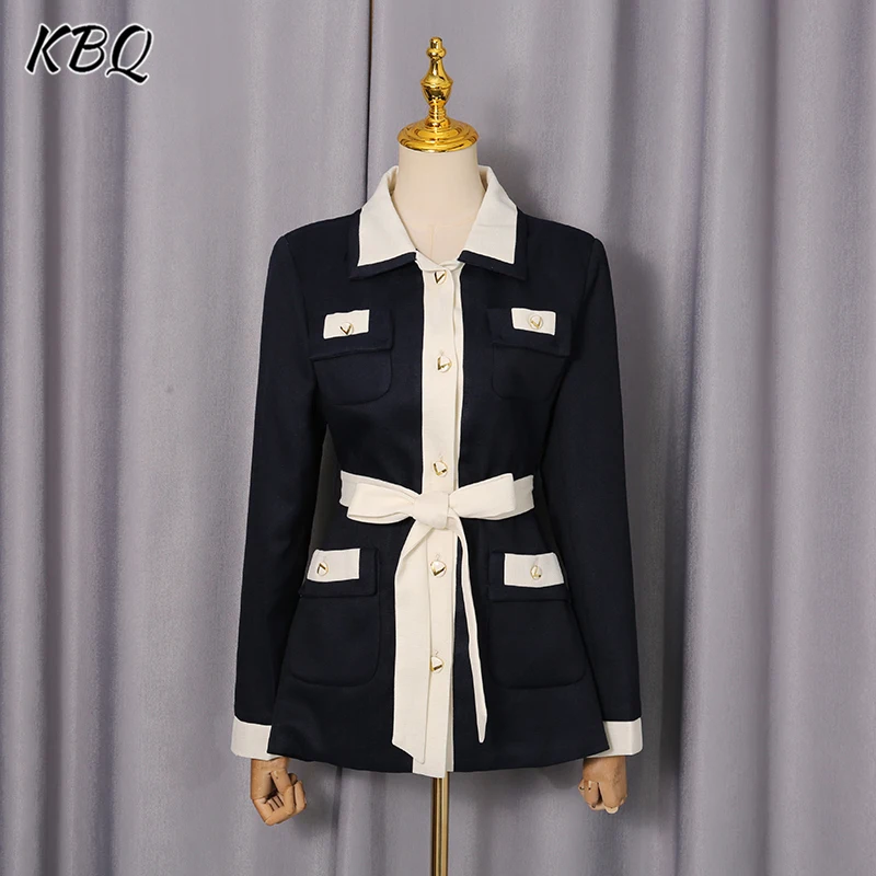 

KBQ хитовый цвет, элегантные формальные пальто со складками для женщин, с лацканами и длинными рукавами, на шнуровке, темпераментная утягивающая куртка, женская