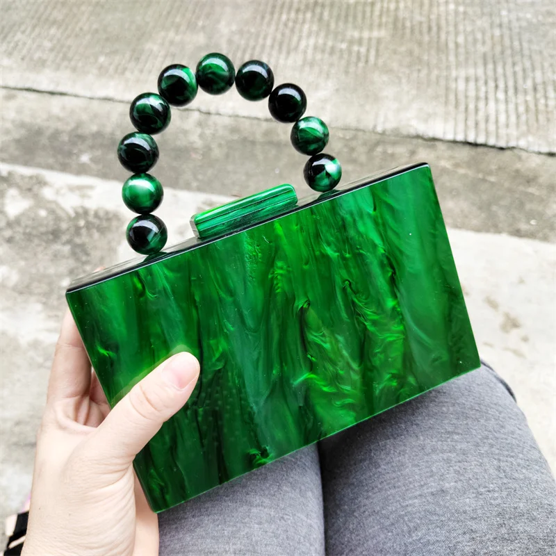 

Women Acrylic Evening Clutch Bag Pearl Green Beige Marble Purse Handbag For Wedding Cocktail Party Summer Beach Lady Wallet