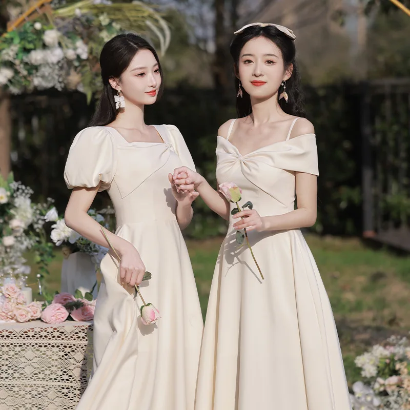 Bridesmaid Dress chambere2024new autumn high-grade fairy slim-fit graduation dress female friends dress