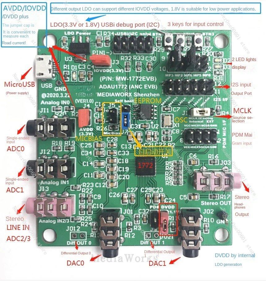 For ADAU1772/1777 Development Board MIC Test Board PDM To I2S