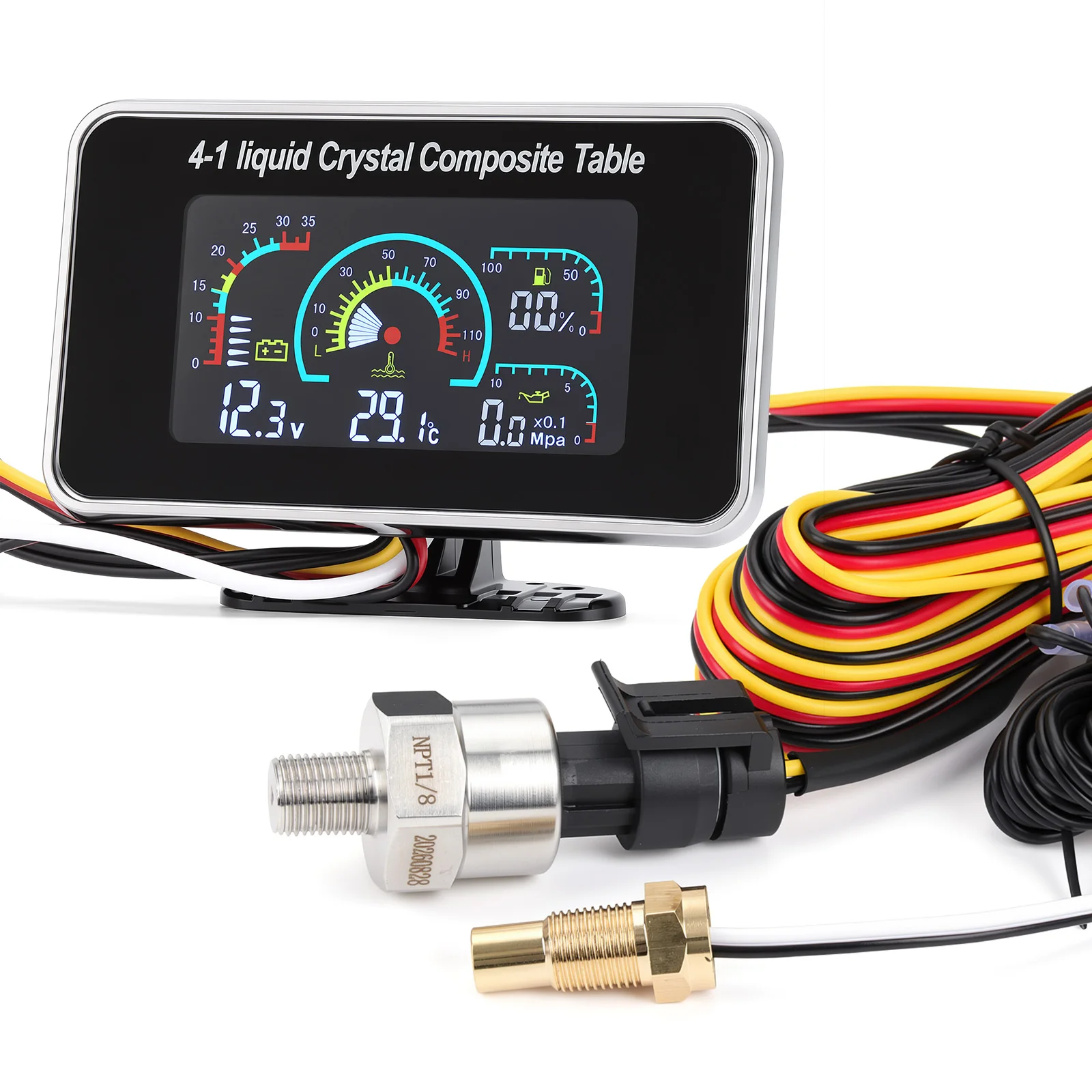 4-in-1-LCD-Auto, digital, Wassertemperatur, Öldruck, Voltmeter, Volt, Kraftstoffanzeige, Alarmanzeige mit 100–575 mm Sensor – Detail 15