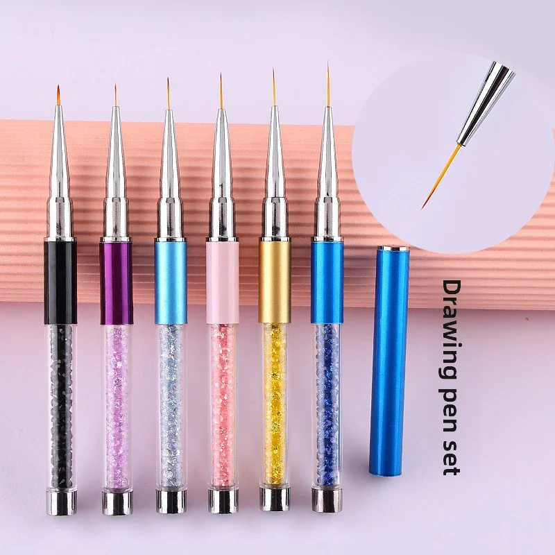 Kolinsky Sable Nail Brush Set 6Pcs, Luxury Pearl Metal Handle for Acrylic Gel Design Sculpting & Painting, Nail Supplies